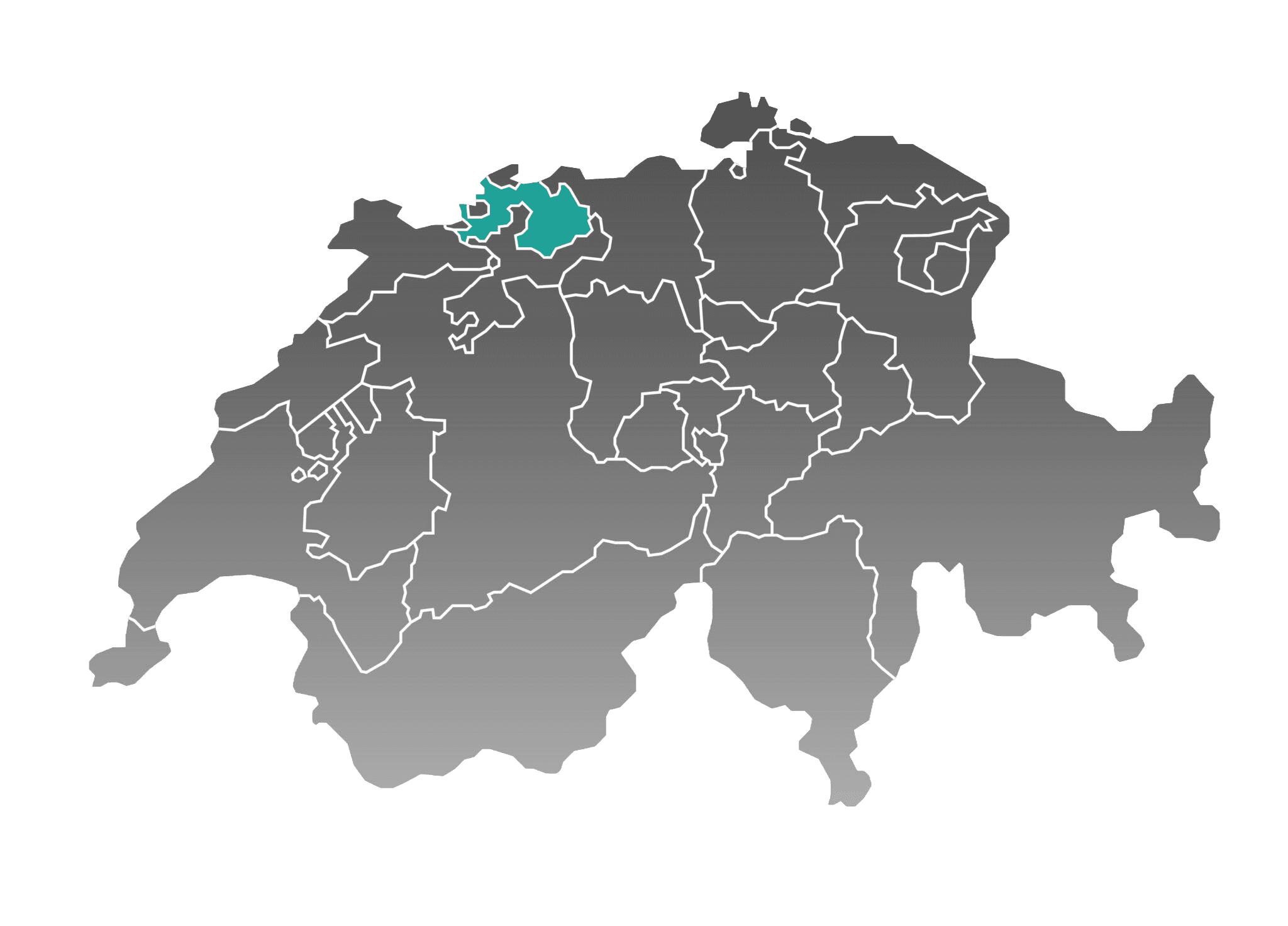 Karte der Schweiz mit Basel-Landschaft hervorgehoben