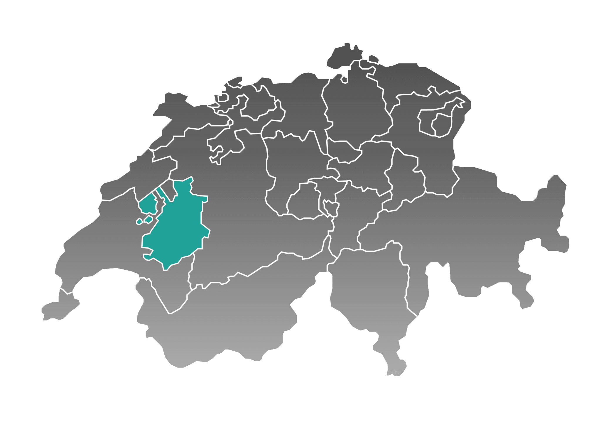 Karte der Schweiz mit Freiburg hervorgehoben