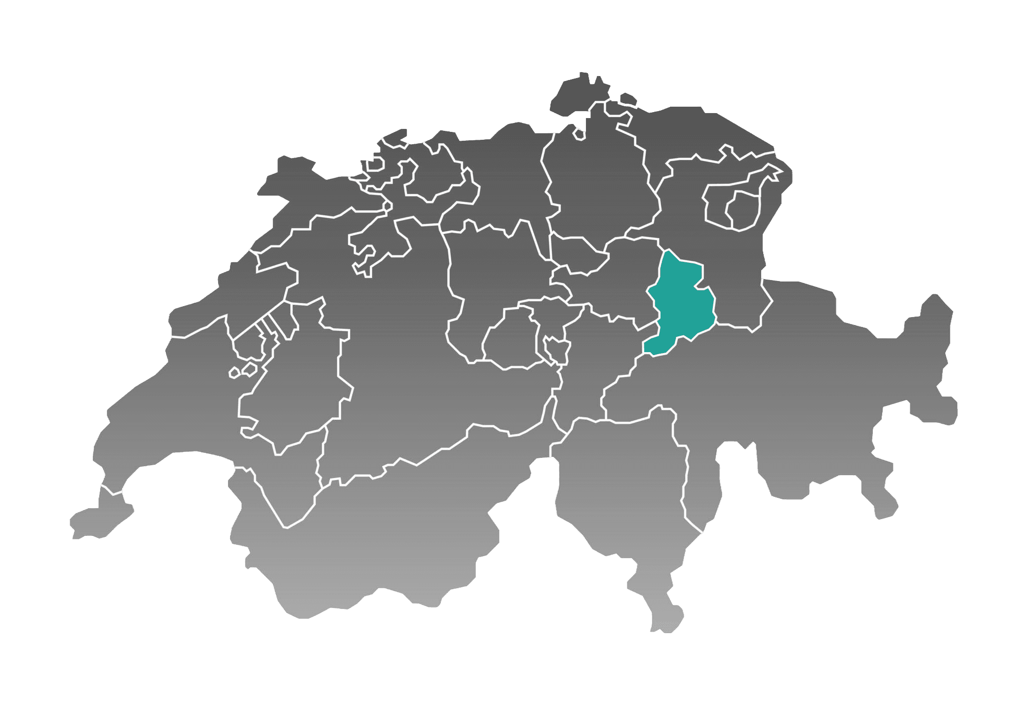Karte der Schweiz mit Glarus hervorgehoben