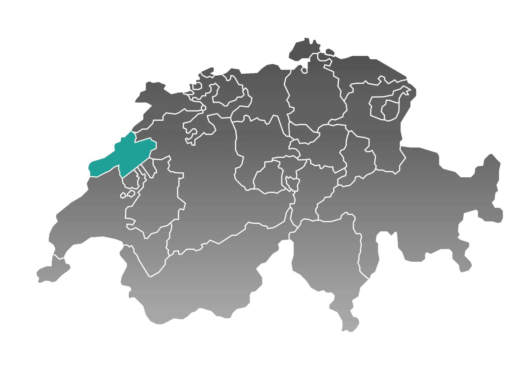Karte der Schweiz mit Neuenburg hervorgehoben