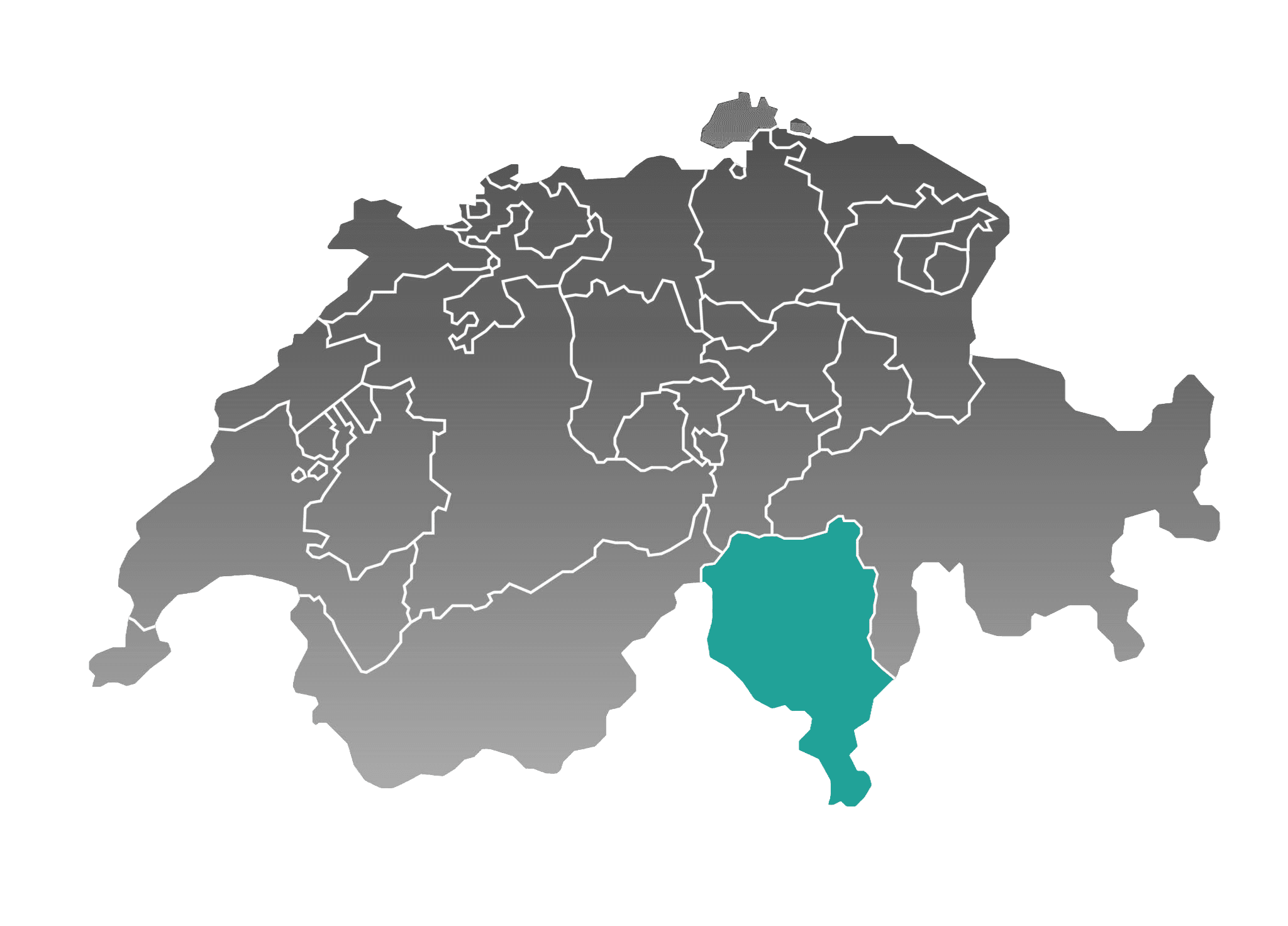 Karte der Schweiz mit Tessin hervorgehoben