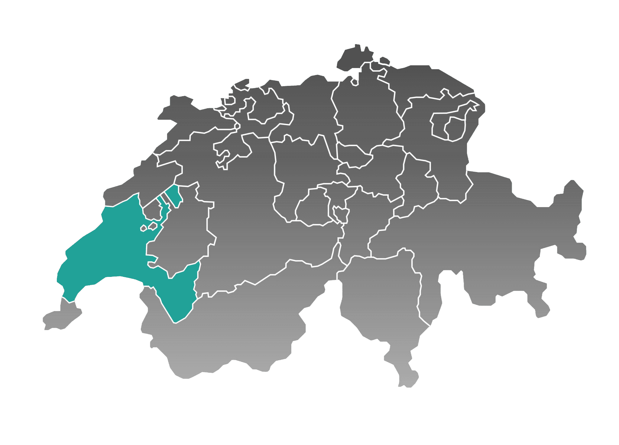 Karte der Schweiz mit Waadt hervorgehoben