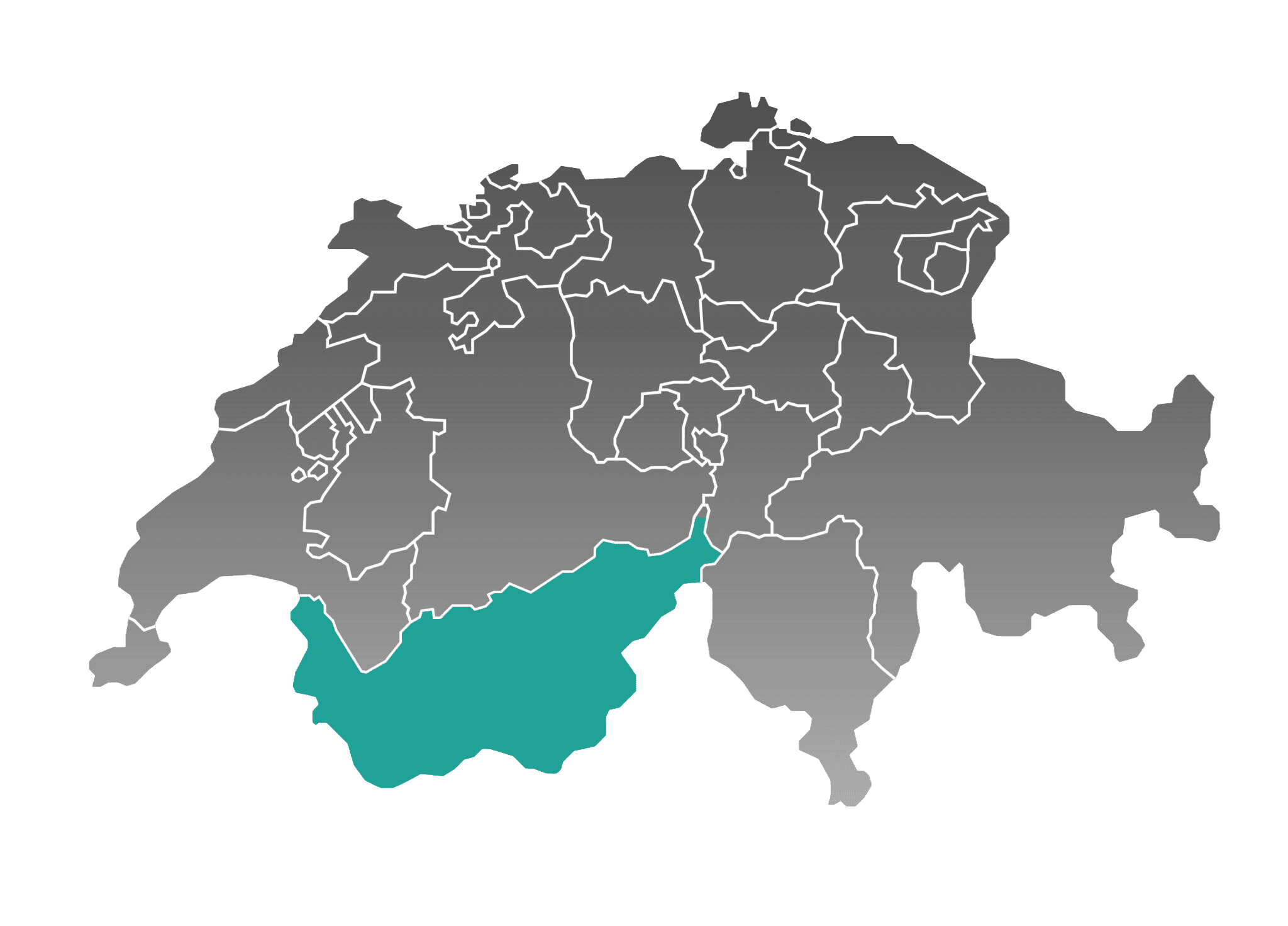 Karte der Schweiz mit Wallis hervorgehoben