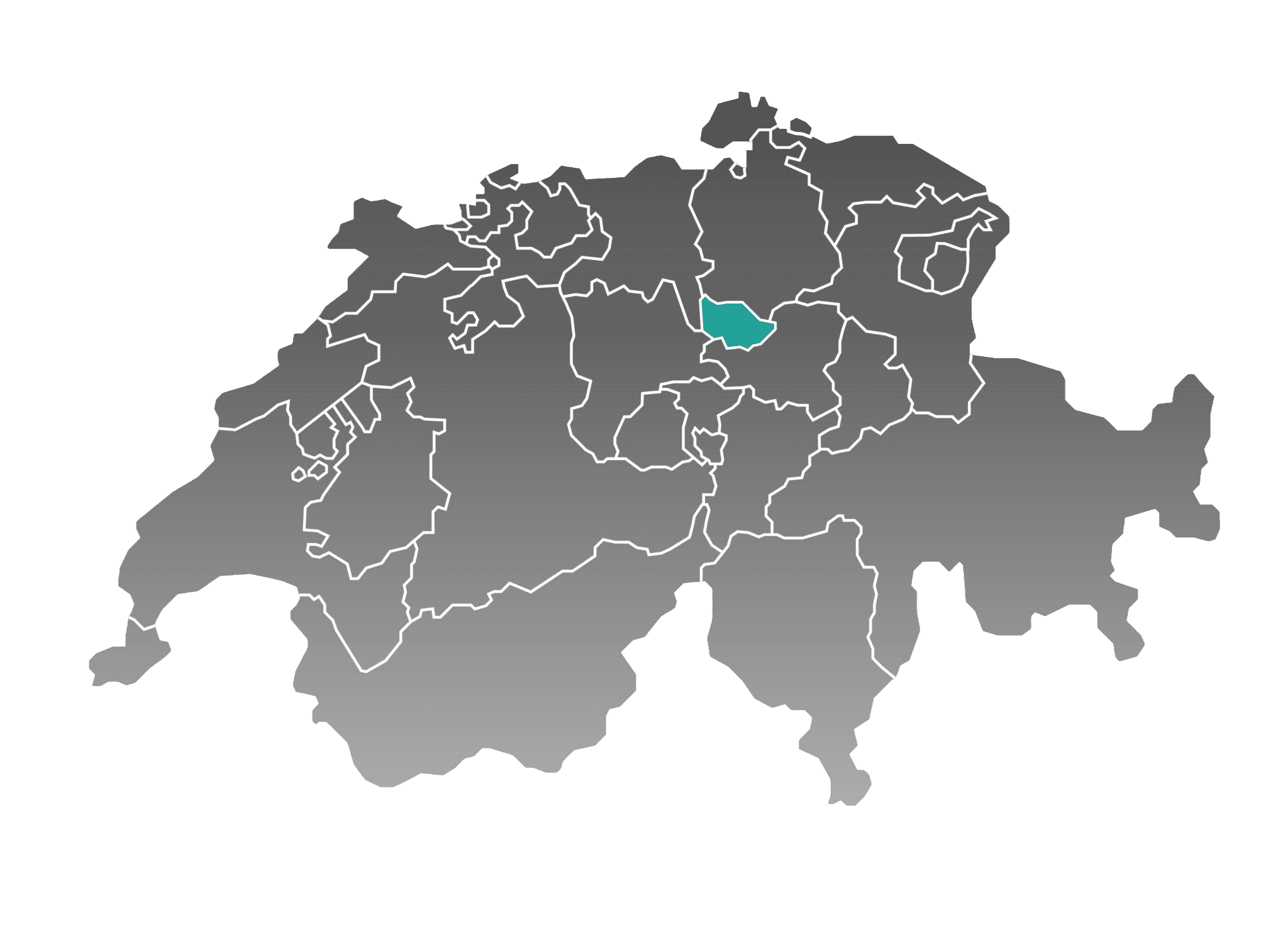 Karte der Schweiz mit Zug hervorgehoben
